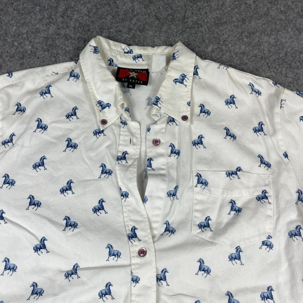 Five Star By Roper Women's XL AOP All Over Print Western Shirt Horses Cowgirl **